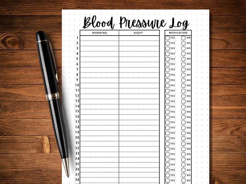 Peut inclure: Un journal de pression art&eacute;rielle imprimable en noir et blanc avec des colonnes pour le matin, la nuit et les m&eacute;dicaments. La colonne des m&eacute;dicaments comporte des cases &agrave; cocher pour oui ou non.