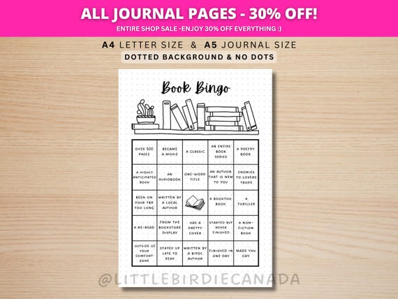 Book Bingo - PRINTABLE Journal Page - Planner Page - Reading Challenge - Book Challenge - Reading Journal - Reading Game - Reading Planner