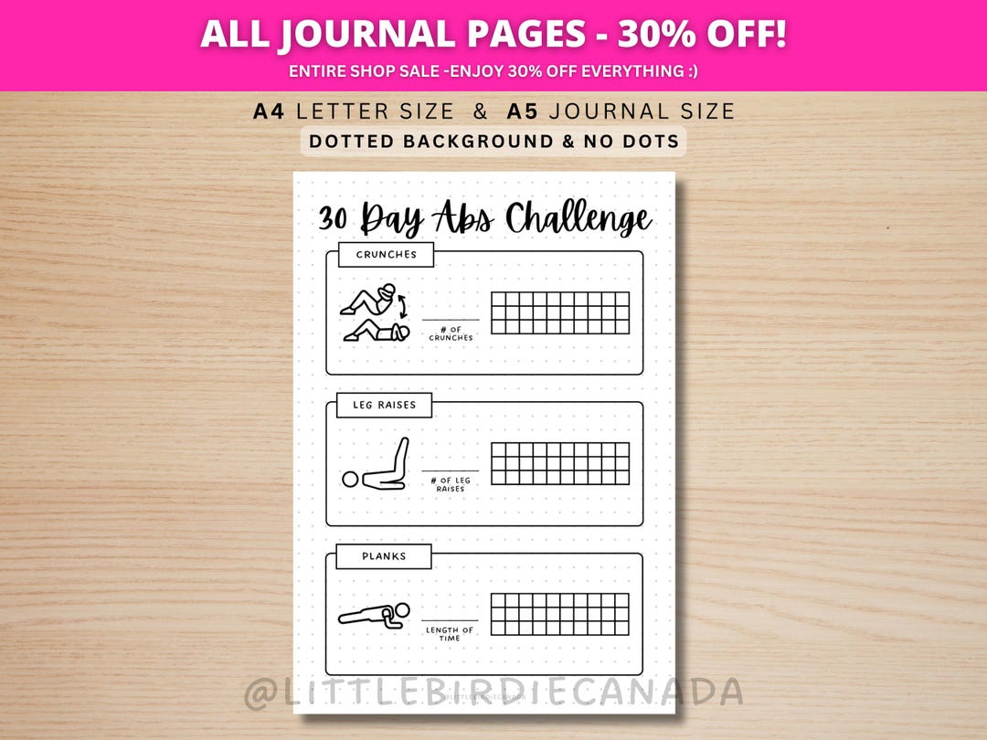 30 Day Abs Challenge - PRINTABLE Journal Page - Abs Workout - Ab ...