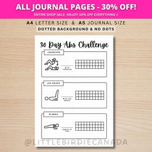 30 Day Abs Challenge - PRINTABLE Journal Page - Abs Workout - Ab Challenge - Fitness Tracker - Fitness Challenge - Abs Workout Tracker