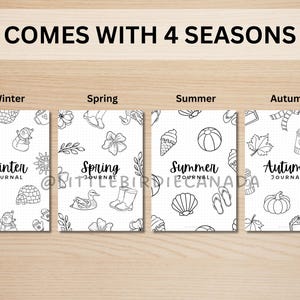 K&ouml;nnte beinhalten: Vier schwarz-wei&szlig;e druckbare Journal-Cover mit saisonalen Motiven. Die Cover enthalten Illustrationen von Winter, Fr&uuml;hling, Sommer und Herbst.