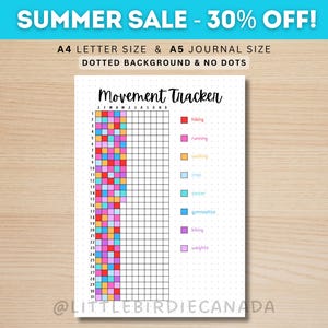 Movement Tracker - Fitness Tracker - PRINTABLE Journal Page - Exercise Tracker - Health Tracker - Workout Tracker - Activity Log