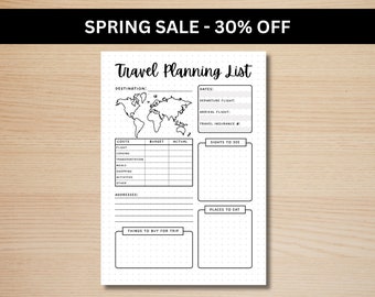 Travel Planning List - A5 Journal Page - PRINTABLE Tracker - Travel Planner Page - Vacation Planner - Travel Itinerary - Trip Planner