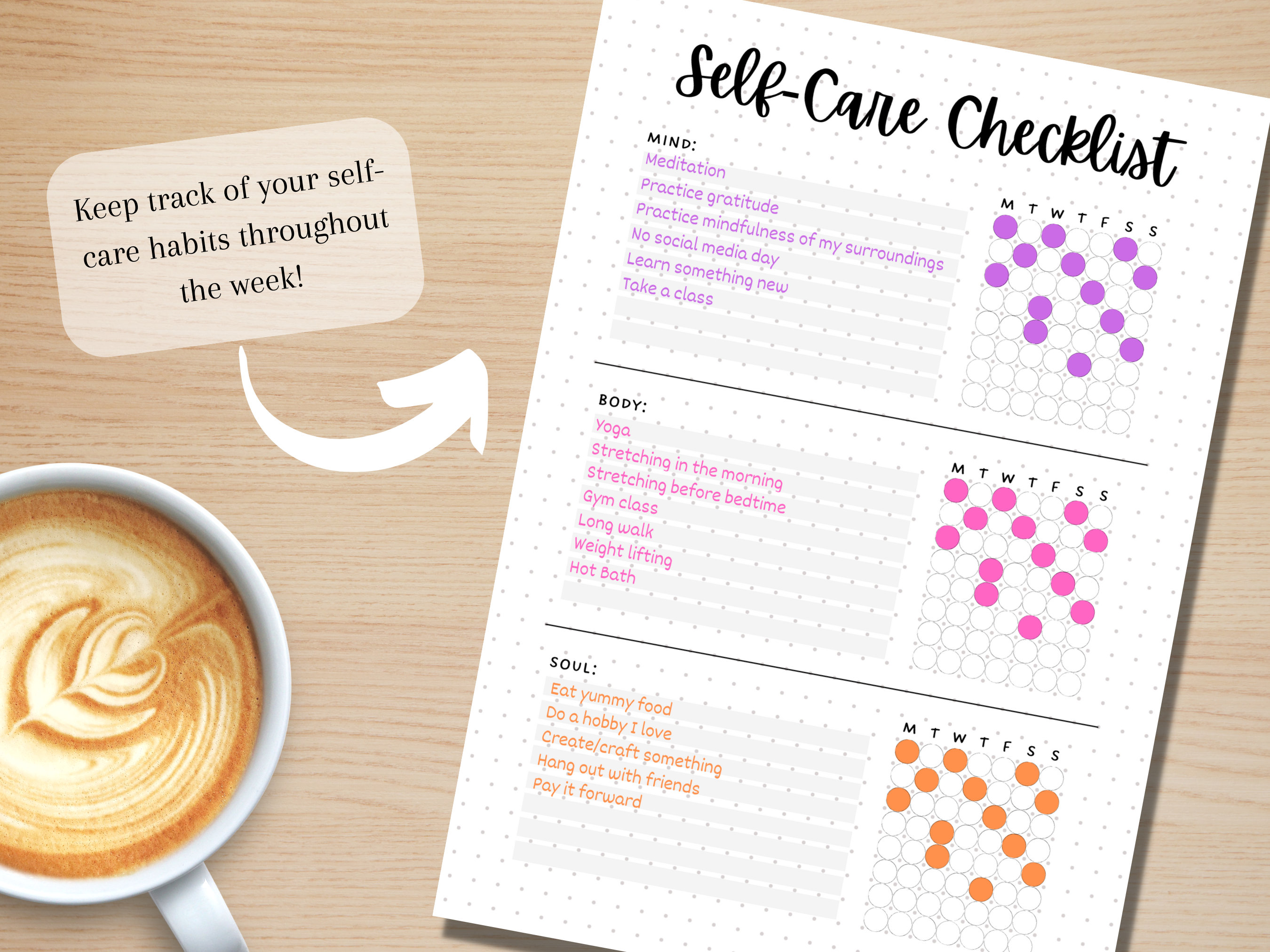 Self Care Checklist - PRINTABLE Journal Page - Planner Page - Weekly ...