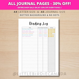 Reading Log Chart - PRINTABLE Journal Page - Planner Page - Book Tracker - Reading Tracker - Habit Tracker - Track Books Read - Book Journal