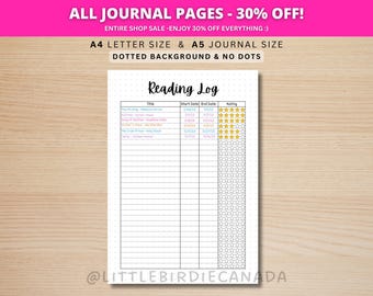 Reading Log Chart - PRINTABLE Journal Page - Planner Page - Book Tracker - Reading Tracker - Habit Tracker - Track Books Read - Book Journal