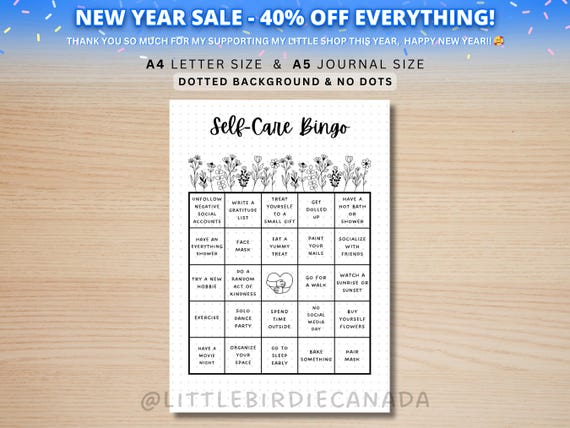 Self Care Bingo - PRINTABLE Journal Page - Planner Page - Weekly Tracker - Wellness Journal Page - Wellness Tracker - Self-Care Bingo Game