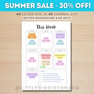 Weekly Planner - Weekly Calendar - PRINTABLE Journal Page - Planner Page - Weekly Agenda - Weekly Journal Page - Weekly To Do List