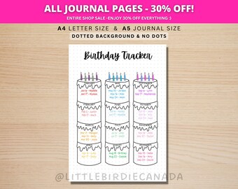 Birthday Tracker - PRINTABLE Journal Page - Birthday Calendar - Birthday Reminder - Birthday Organizer - Track Birthdays - Remember Birthday