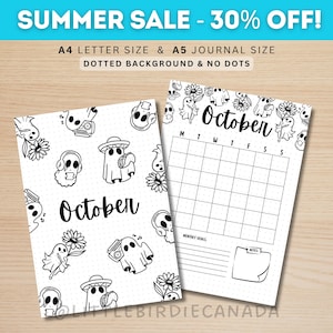 October Title Page - Ghosts - October Calendar - PRINTABLE Calendar - Journal Title Page and Calendar Set - October Cover Page