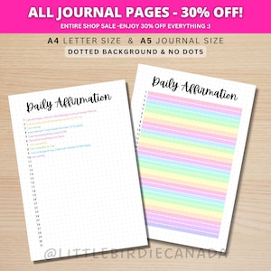 Página de Afirmaciones Diarias - Diario de Gratitud - Afirmaciones Positivas - Página de Diario IMPRIMIBLE - Página de Planificador Imprimible - Diario de Bienestar