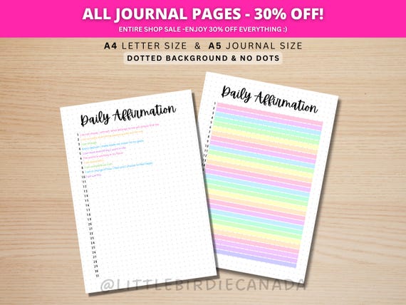 Daily Affirmation Page - Gratitude Journal - Positive Affirmation - PRINTABLE Journal Page - Printable Planner Page - Wellness Journal