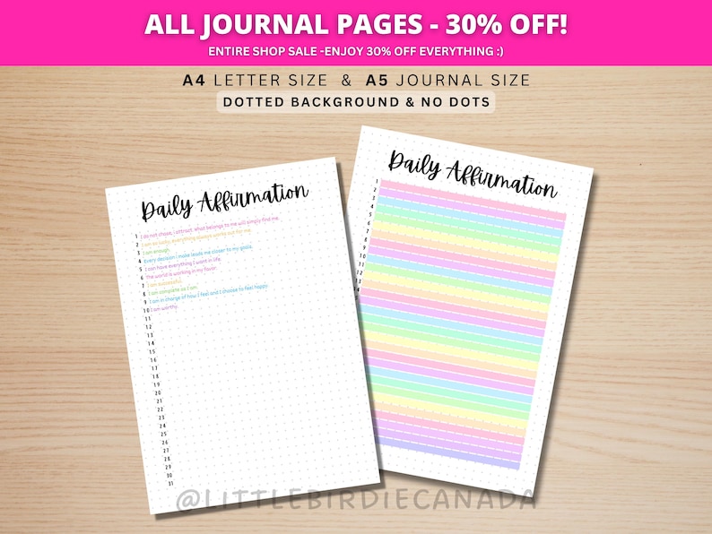 Daily Affirmation Page - Gratitude Journal - Positive Affirmation - PRINTABLE Journal Page - Printable Planner Page - Wellness Journal image 1
