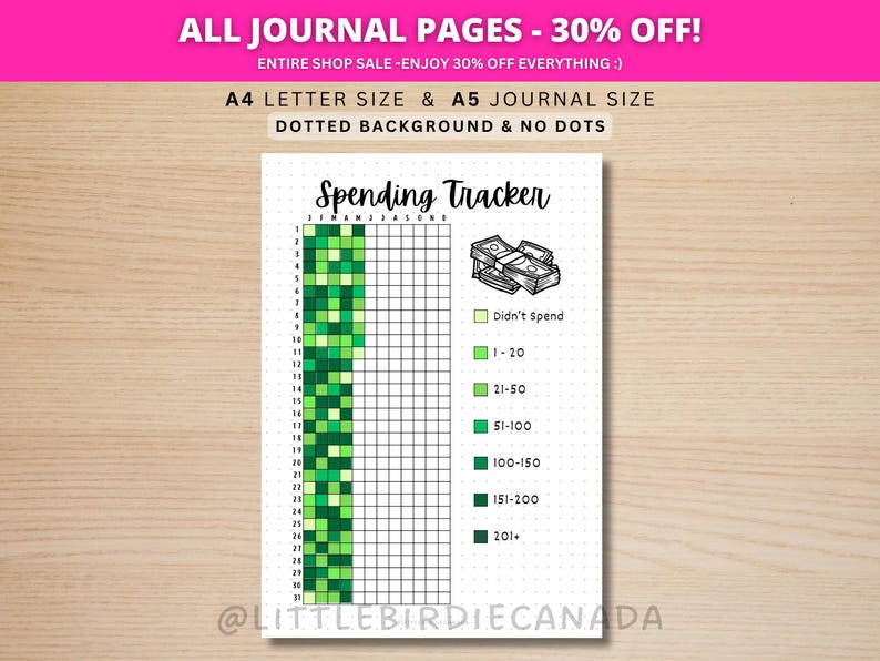 Spending Tracker - DRUCKBARE Journalseite - Planerseite - Ausgabenlog – Haushaltstracker – Ausgabentracker – Geldtracker – Geldausgeben Bild 1