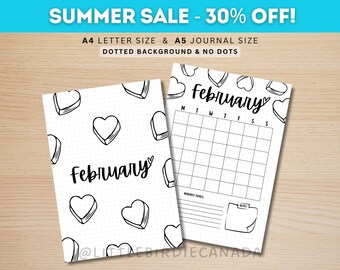 February Title Page - Candy Hearts - February Calendar - PRINTABLE Calendar - Journal Title Page and Calendar - February Cover Page