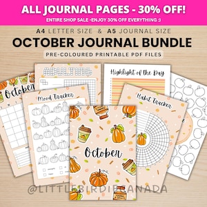Oktober Journal Bundle - Pumpkin Spice - DRUCKBARE Journal Seiten - VORgefärbte Seiten - Oktober Kalender - Oktober Agenda - Druckbare Planer