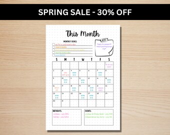 Monthly Planner - Monthly Calendar - A5 Journal Page - PRINTABLE Planner - Month At A Glance - Undated Planner Monthly