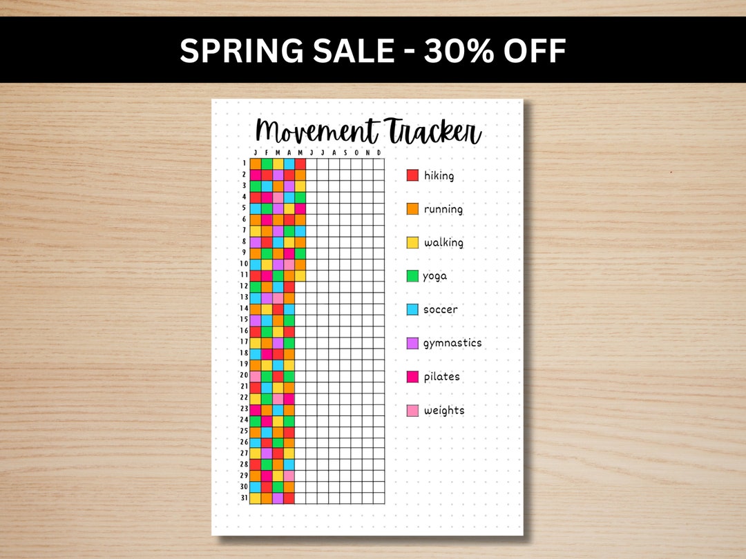 Movement Tracker Fitness Tracker A5 Journal Page PRINTABLE Tracker ...