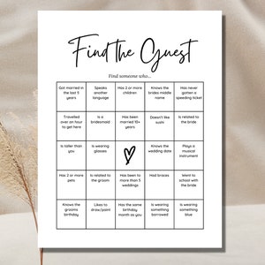 Find The Guest Bridal Shower Game Bridal Bingo Minimalist Bridal Shower Bingo Game Wedding Party Game Shower Game Engagement Party Game