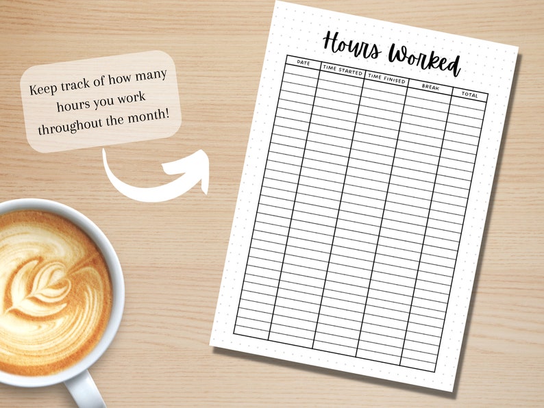 Working Hours Note Hours Worked Tracker - PRINTABLE Journal Page - Work Hours - Time Sheet ...