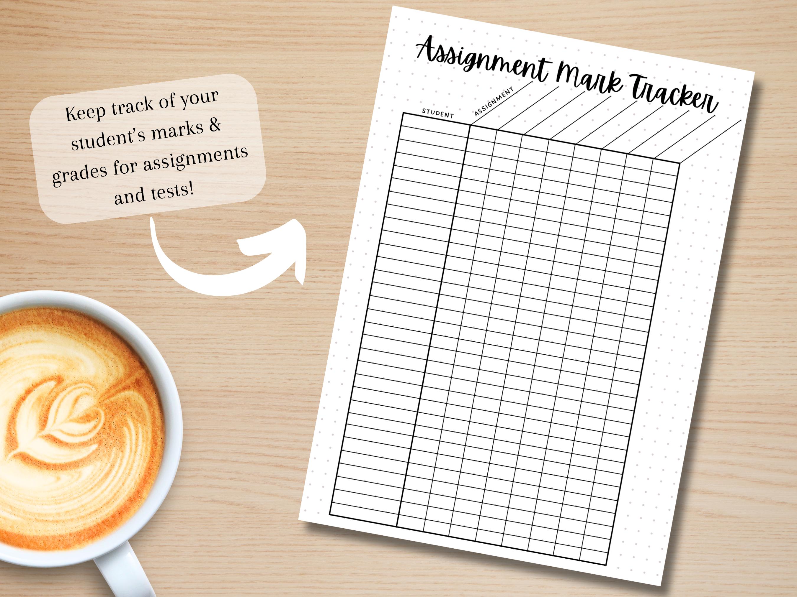 Assignment Mark Tracker - PRINTABLE Teacher Planner Page - Grade ...