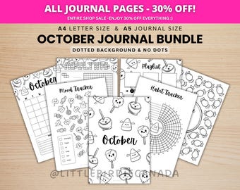 October Journal Bundle - Halloween Candy - PRINTABLE Journal Pages - BLACK & WHITE - October Planner - October Agenda - Printable Planner