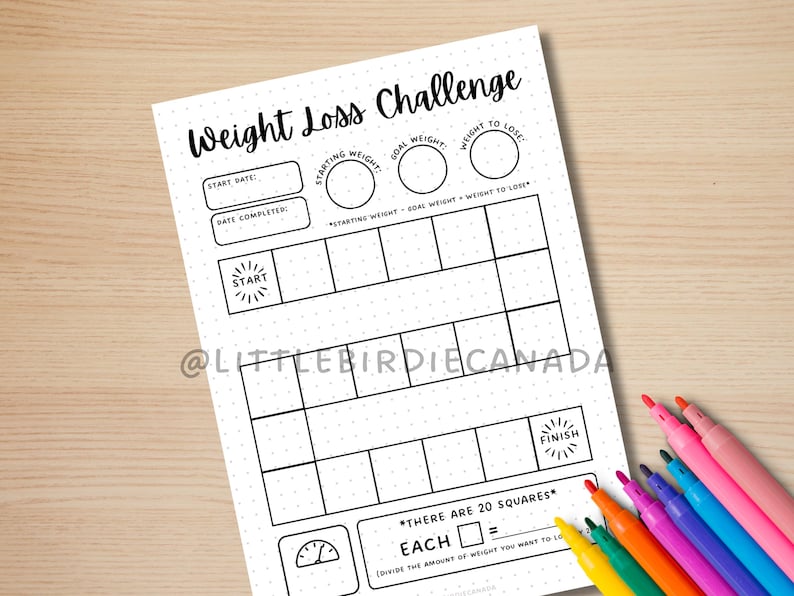Weight Loss Challenge - Fitness Tracker - PRINTABLE Journal Page ...