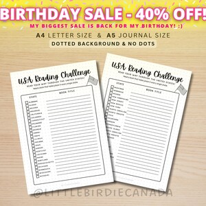 Sfida di lettura USA - Pagina di diario STAMPABILE - Sfida di lettura in 50 stati - Sfida di lettura - Gioco di lettura - Diario di lettura - Diario di lettura