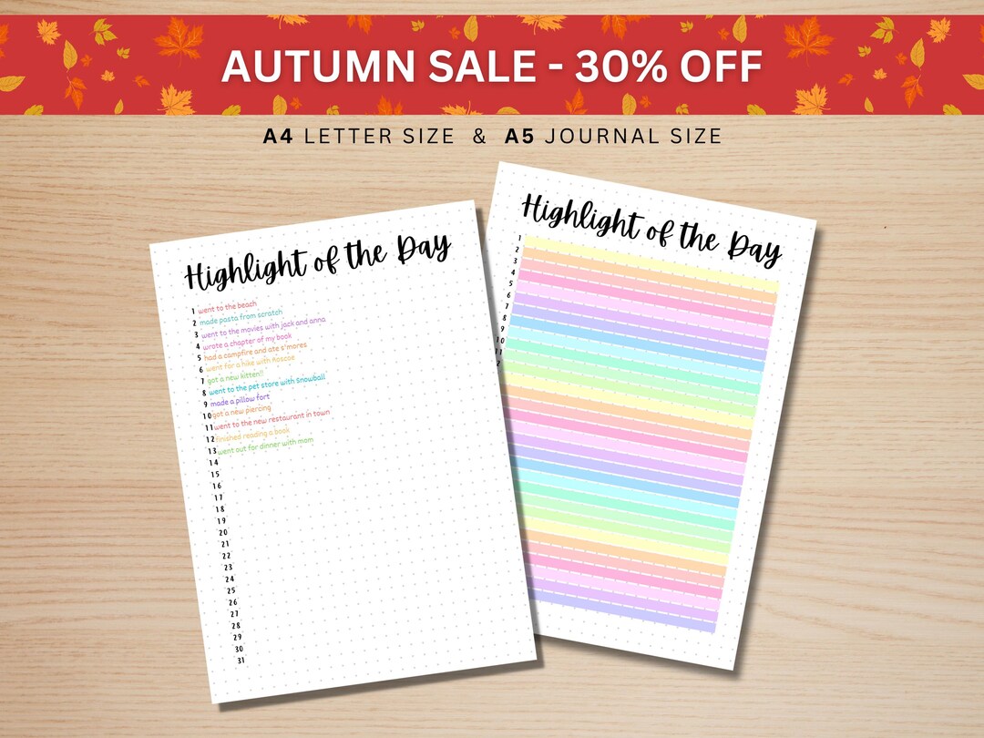 Highlight of the Day PRINTABLE Journal Page Memory Tracker Daily ...