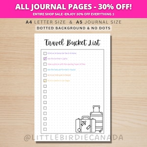 Lista dei desideri di viaggio - Pagina di diario STAMPABILE - Pagina di pianificazione - Lista di viaggio - Tracker di viaggio - Obiettivi di viaggio - Lista di controllo di viaggio - Diario di viaggio