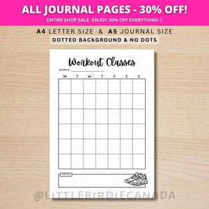 Rastreador de clases de entrenamiento - Página de diario IMPRIMIBLE - Rastreador de ejercicios - Rastreador de actividad física - Registro de entrenamientos - Planificador de entrenamientos - Planificador de ejercicios