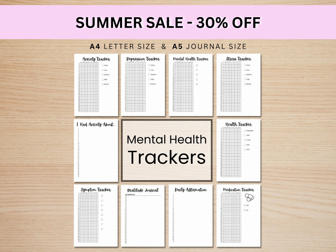 Mental Health Trackers Bundle PRINTABLE Journal Pages Digital Planner ...