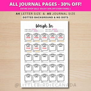 Wiegen - Fitness Tracker - DRUCKBARE Journal Seite - Übungs Tracker - Gesundheits Tracker - Workout Tracker - Aktivitätstracker - Abnehmen