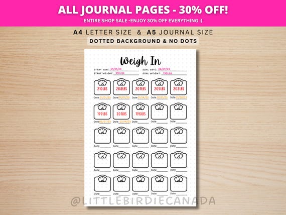 Weigh In - Fitness Tracker - PRINTABLE Journal Page - Exercise Tracker - Health Tracker - Workout Tracker - Activity Log - Weight Loss