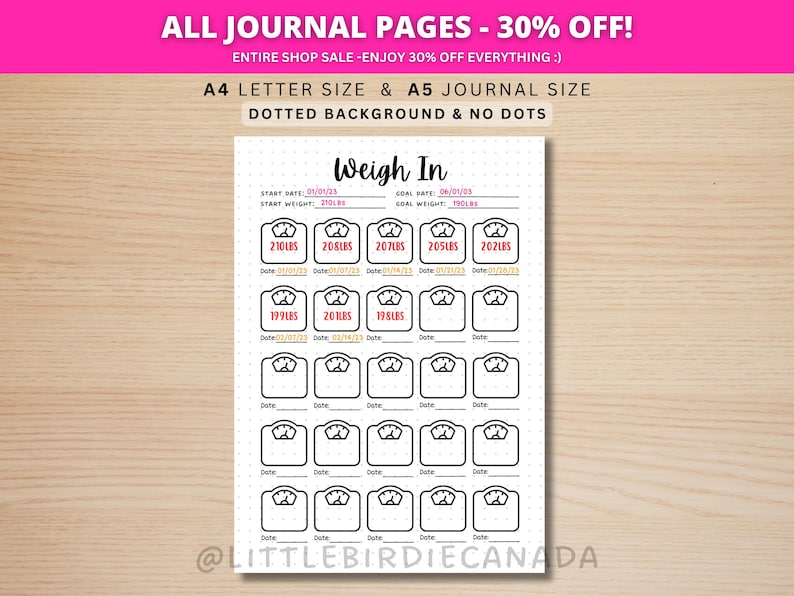 Weigh In - Fitness Tracker - PRINTABLE Journal Page - Exercise Tracker - Health Tracker - Workout Tracker - Activity Log - Weight Loss image 1