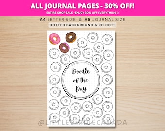 Donut Doodle Of The Day - PRINTABLE Journal Page - Planner Page - Drawing Page - Drawing Journal Page - Doodle Challenge - Daily Doodle