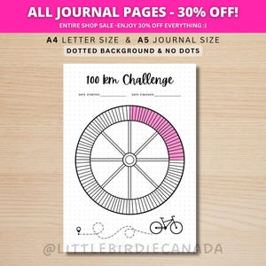 100 KM Biking Challenge - PRINTABLE Journal Page - Printable Cycling Challenge - Bike Tracker - 100 Kilometres - Fitness Challenge