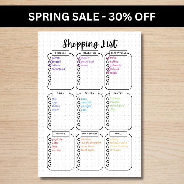 Shopping List - A5 Journal Page - PRINTABLE Tracker - Printable Grocery List - To Buy List - Printable Shopping List - To Do List Groceries