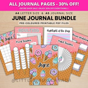 Juni Journal Bundle - Glass - UTSKRIVBARA Journalsidor - FÖRFÄRGADE Sidor - Juni Planner - Juni Agenda - Utskrivbar Planner
