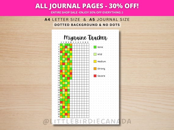 Migraine Tracker - PRINTABLE Journal Page - Planner Page - Headache Tracker - Health Tracker - Health Journal - Health Log - Migraine Log