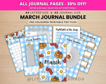 Mars Journal Bundle - Frukost - UTSKRIVBARA Journalsidor - FÖRFÄRGADE Sidor - Mars Planner - Marsagenda - Utskrivbar Planner