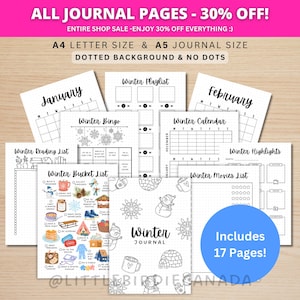 Winter Journal Bundle - DRUCKBARE Winter Planer - 17 Journal Seiten - Winter Journal Seiten - Vorteilspaket - Winter Bucket List