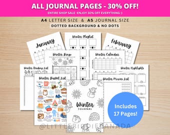 Winter Journal Bundle - PRINTABLE Winter Planner - 17 Journal Pages - Winter Journal Pages - Value Pack - Winter Bucket List