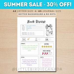 Book Review - PRINTABLE Journal Page - Planner Page - Bookclub Book Review - Book Journal - Reading Journal - Book Tracker - Book Log