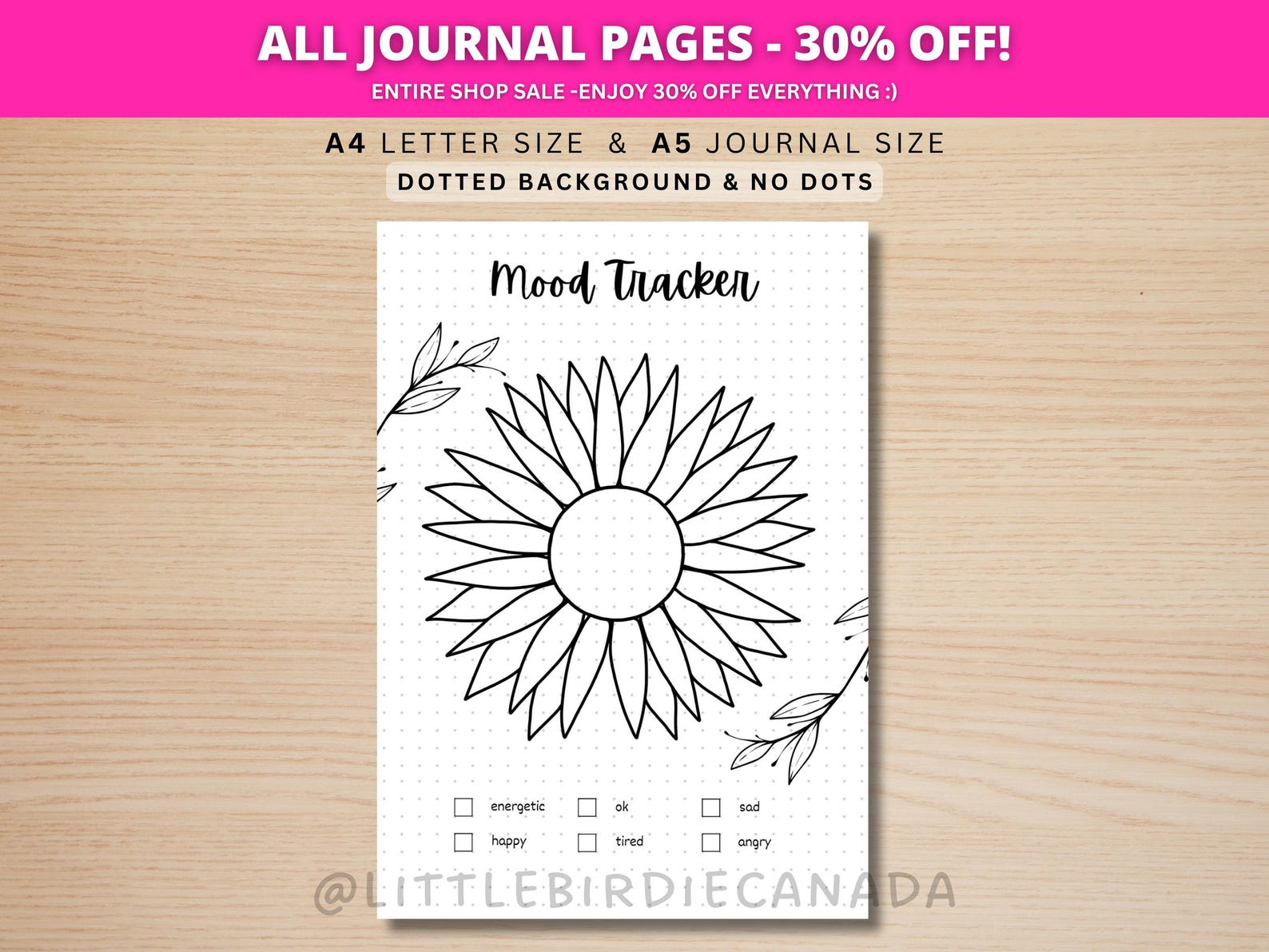 Sunflower Mood Tracker - PRINTABLE Journal Page - Planner Page ...