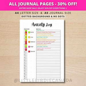 Journal d'anxiété - Page de journal à imprimer - Moniteur d'anxiété - Suivi des habitudes - Journal d'anxiété - Feuille de travail sur l'anxiété - Page imprimable