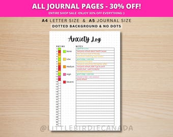 Anxiety Log - PRINTABLE Journal Page - Anxiety Tracker - Habit Tracker - Anxiety Journal - Track Anxiety Worksheet - Printable Planner Page
