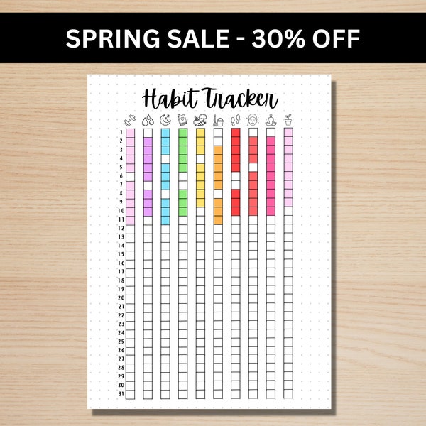 Habit Tracker - A5 Journal Page - PRINTABLE Tracker - Monthly Tracker - Monthly Goal Tracker - Fitness Tracker - Health Tracker Printable