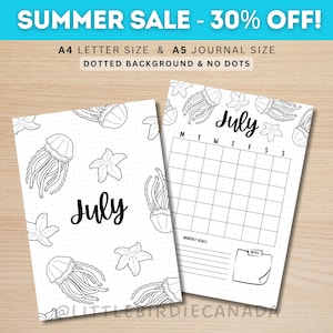 July Title Page - Jellyfish - July Calendar - PRINTABLE Calendar - Journal Title Page and Calendar Set - Journal Cover Page