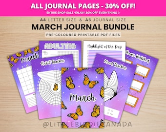 Mars Journal Bundle - Fjärilar - UTSKRIVBARA Journalsidor - FÖRFÄRGADE Sidor - Mars Planner - Marsagenda - Utskrivbar Planner